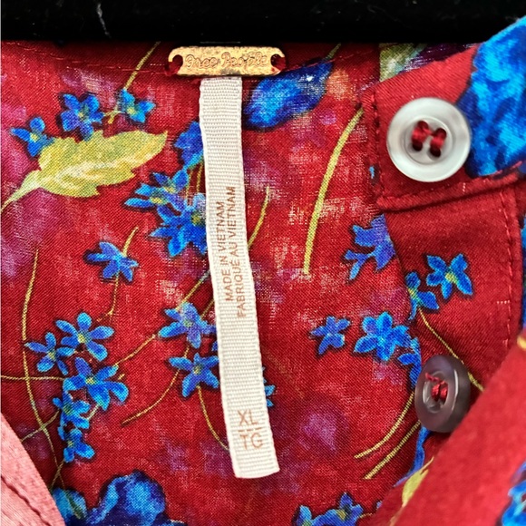 Free People Red and Blue Floral Long Sleeve Dress tunic  XL - Picture 6 of 8